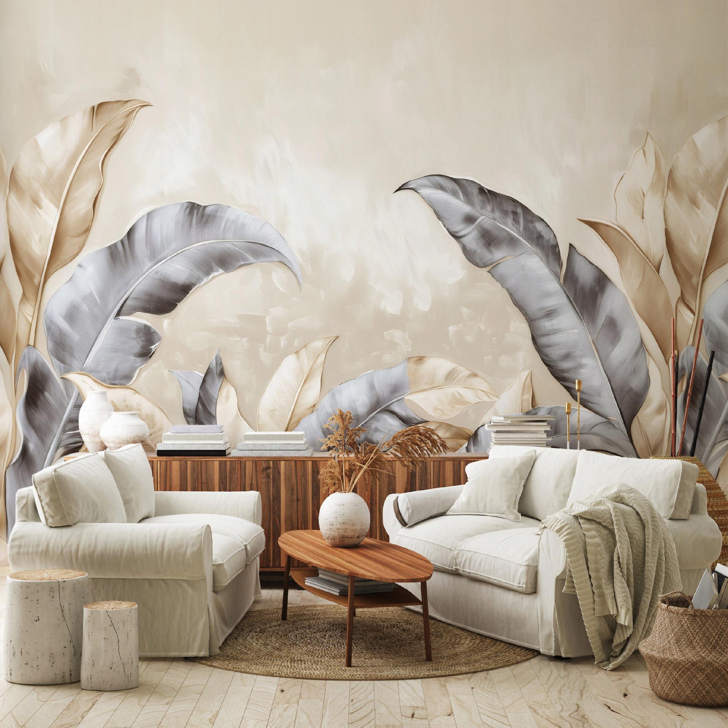 FOTOTAPETE Blätter Beige Vlies Tapete Wohnzimmer Schlafzimmer 150x105 - Multicolor, Papier (150/105cm) - Wallarena