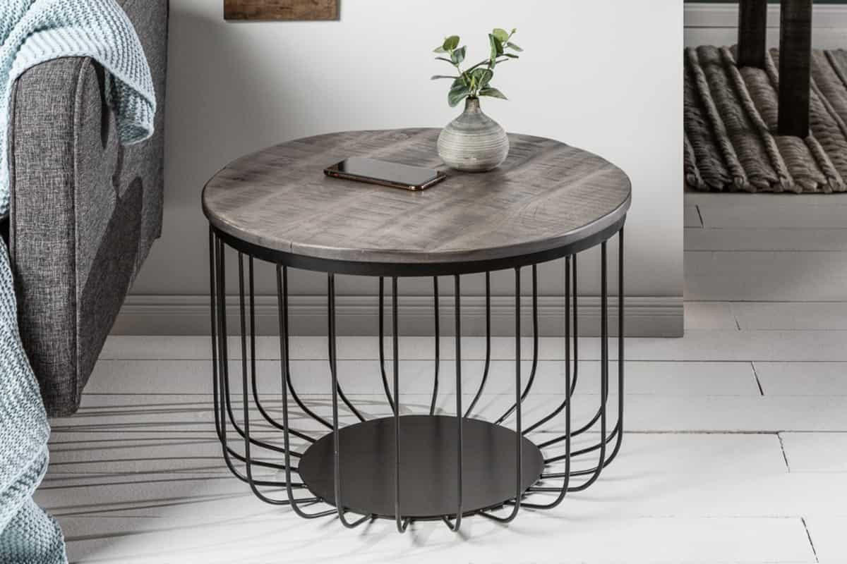 COUCHTISCH FACTORY LOFT Mango rund Grau|Schwarz 56cm - Schwarz/Grau, Holz/Metall (56/56/40cm) - riess-ambiente