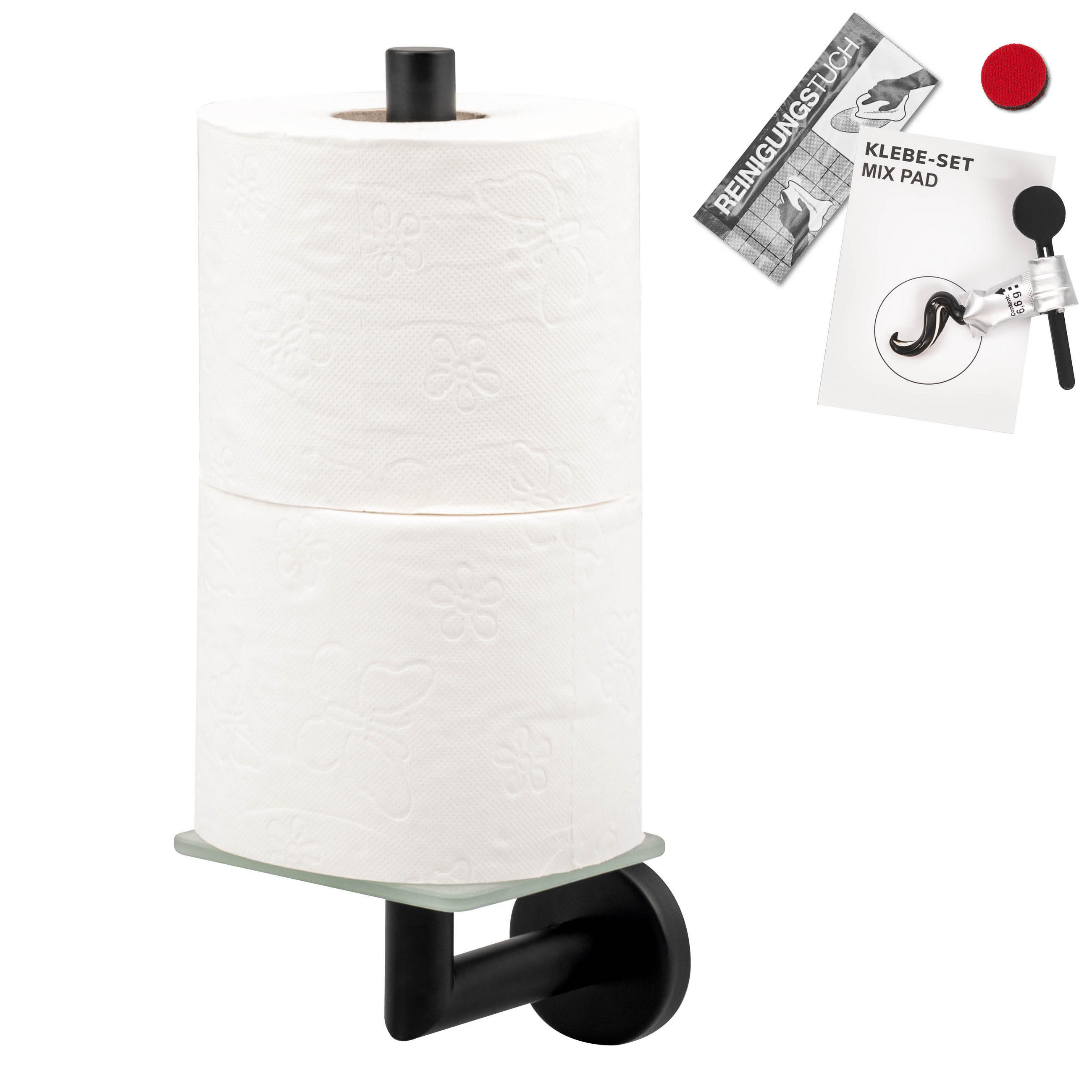 TOILETTENPAPIERHALTER PIAZZA BLACK mit Kleber, Glas und Edelstahl, schwarz - Schwarz, Metall (10/29/14cm) - bremermann