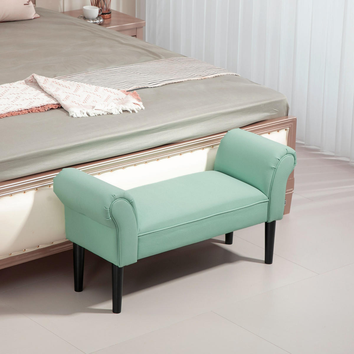 BETTBANK, Polsterbank, Sitzbank, Flurbank für Schlafzimmer, bis 130 kg Grün - Grün, Kunststoff (36/51/102cm) - HOMCOM