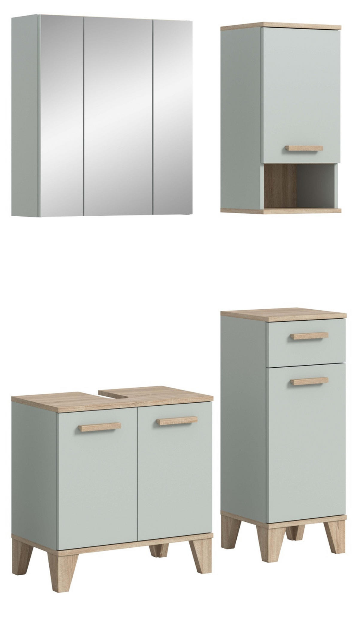 BADMÖBEL-SET 4-teilig grün, Eiche 109 x 190 cm, Badkombination skandinavisches Design - Eichefarben/Grün, Glas/Holzwerkstoff (109/190/34cm) - Inn.Furn