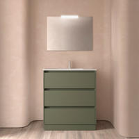 BADEZIMMERMÖBEL NOJA 800 3 Schubladen GREEN SATIN + Waschtisch + Spiegel - Schwarz, Metall (45/81/80cm) - Salgar