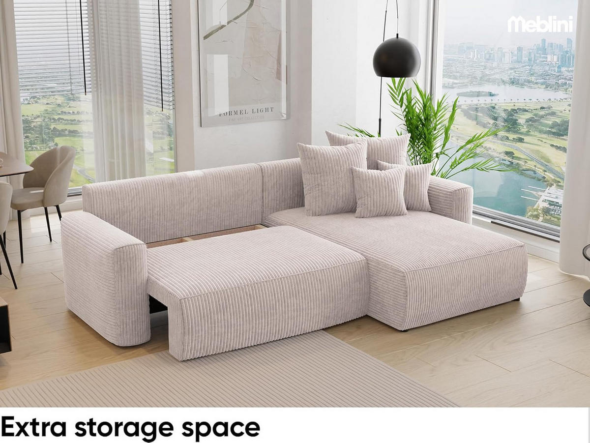 ECKSOFA BALI L - Creme/Schwarz, Holzwerkstoff (260/160cm) - Meblini