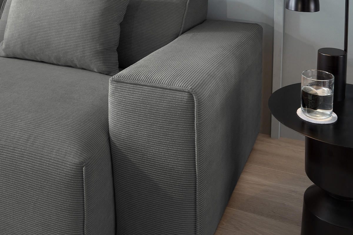 SOFA RANI Anthrazit Cord - Anthrazit/Schwarz, Kunststoff/Textil (256/71/101cm) - KAWOLA