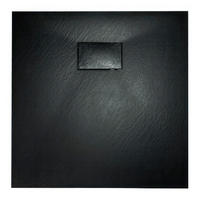 DUSCHWANNE vidar quadratisch schwarz, Steinoptik, 2-tlg. Set mit Ablaufgarnitur, 90/90/3,2 cm - Schwarz, Kunststoff (90/90/3.2cm) - bad land