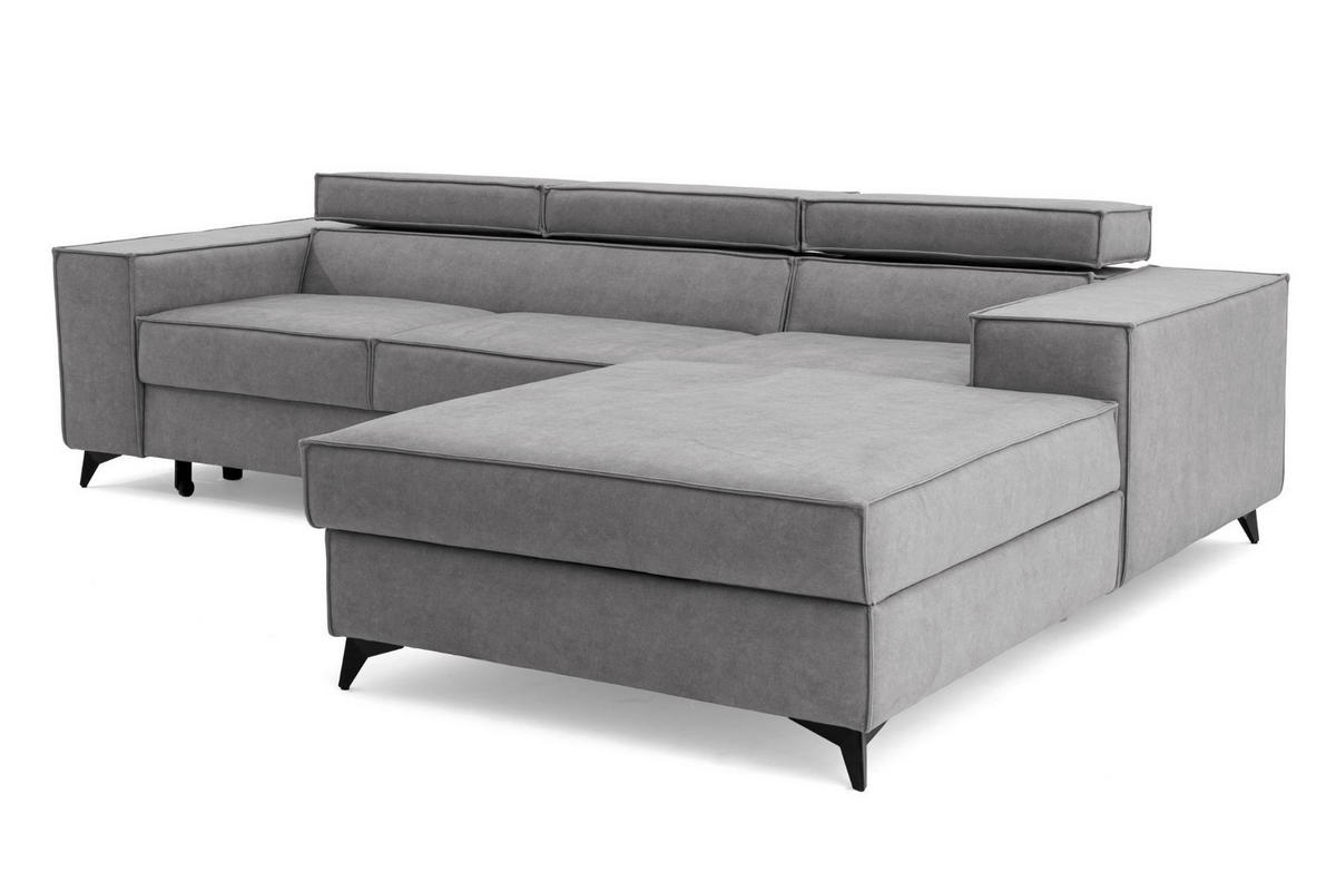 ECKSOFA PURE S Rechts mit Schlaffunktion 127x215 Velours Hellgrau - Hellgrau/Schwarz, Holz/Textil (204/281cm) - Muffo