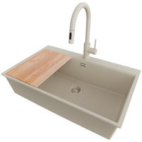 GRANITSPÜLE Oslo, 2-er set Beige 78/50 cm 1 Becken + Küchenarmatur 40/20 cm + Ablauf-Set + Schneidebrett ab 80er Unterschrank - Beige, Kunststoff (78/20/50cm) - Primagran