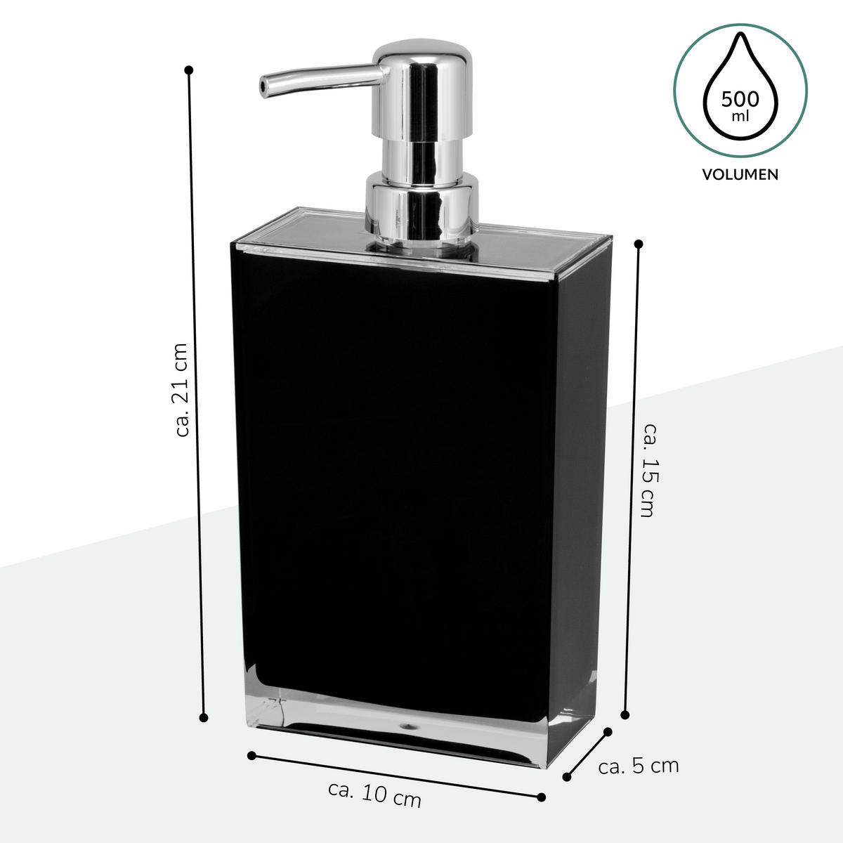 SEIFENSPENDER 500 ml, schwarz, Kunststoff - Schwarz, Kunststoff (10/21/5cm) - bremermann