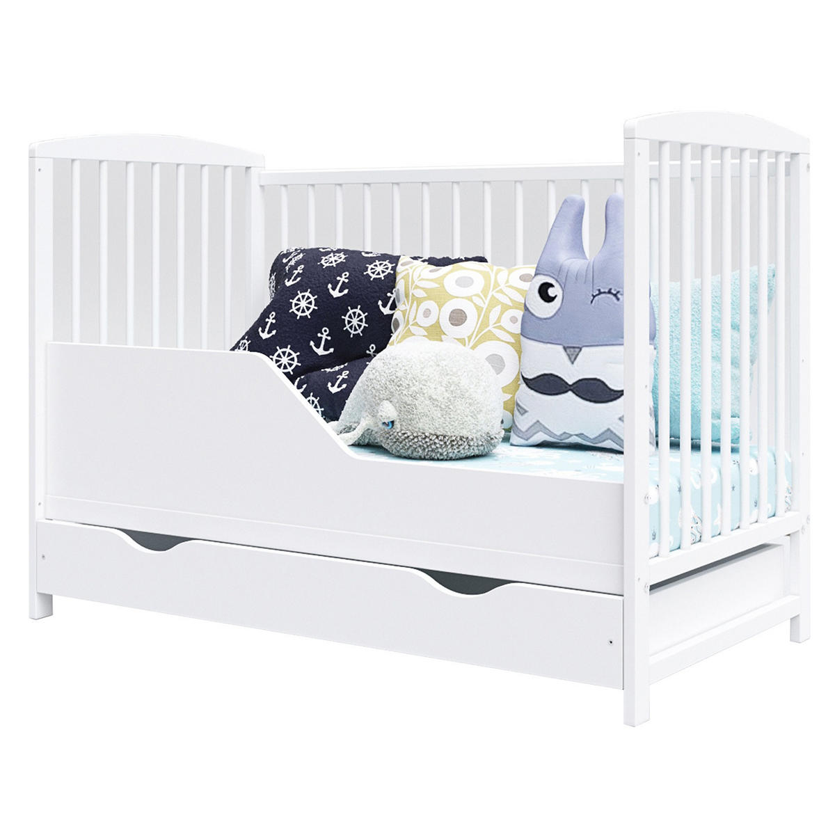 BABYBETT Nina, Mitwachsendes, mit Schublade Weiß - Weiß, Holz (60/120cm) - Premiers Moments