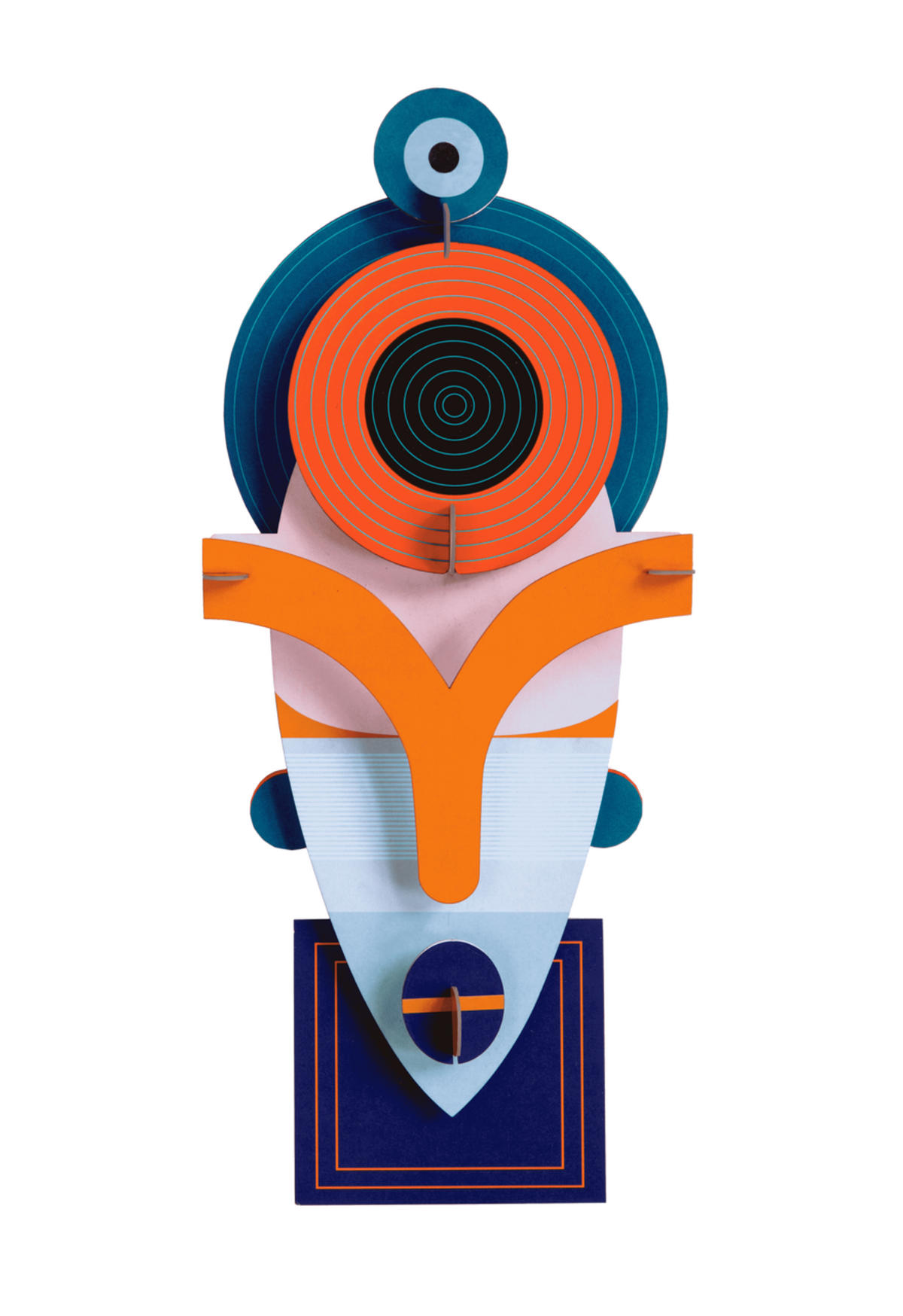 WANDDEKO Lamu-Maske 16/6 cm - Blau/Orange, Wellpappe (16/6/37cm) - KUNSTLOFT