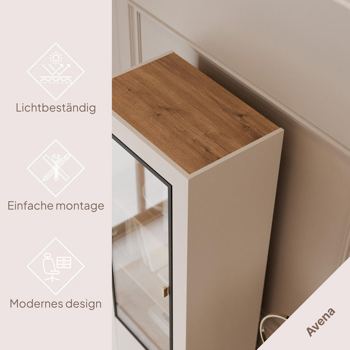 VITRINE AVENA mit LED-Beleuchtung, 60/40/194 cm Kaschmir / Eiche - Kaschmir, Holzwerkstoff/Kunststoff (60/194/40cm) - Idohome