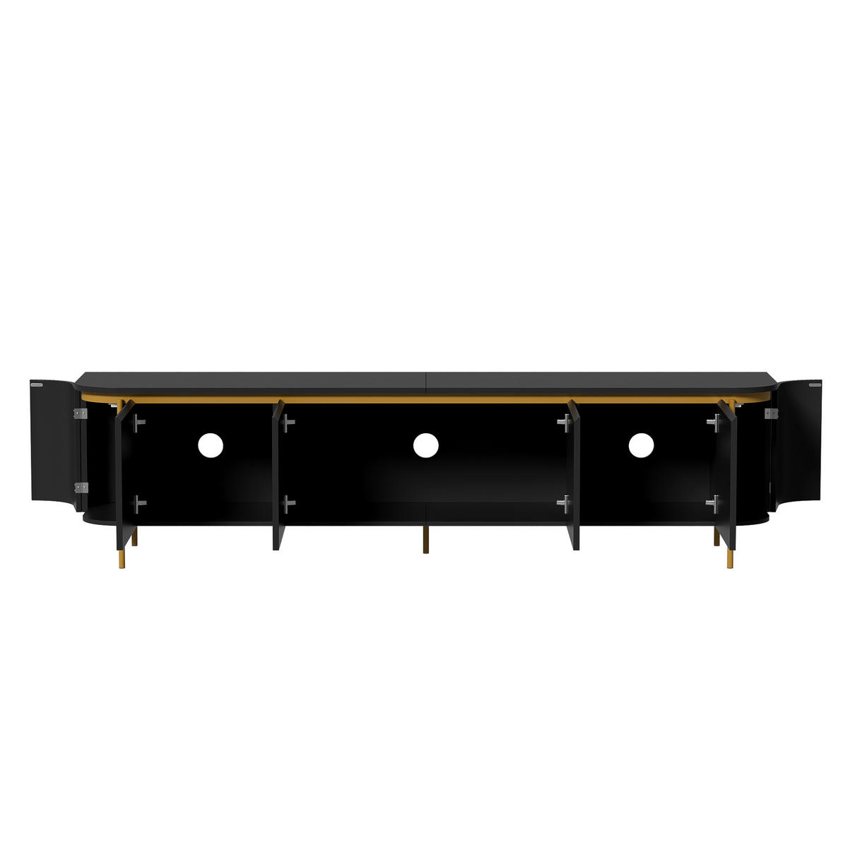 TV-LOWBOARD 180cm MDF Riffel-Optik 6 Türen Gold-Details - Schwarz, Holzwerkstoff (180/46/38cm) - Urban Meuble