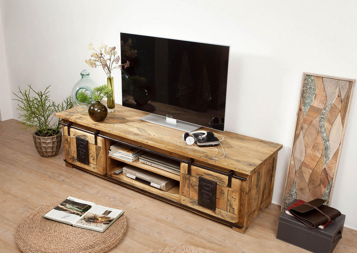 TV-BOARD Mango 180x55x50 natur lackiert RAILWAY #135 - Naturfarben, Holz (180/50/55cm) - Massivmoebel24