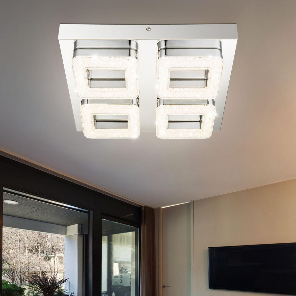 LED DECKENLEUCHTE RETA Silber Kristalloptik - Silberfarben, Metall (32/32/6.7cm) - Globo Lighting