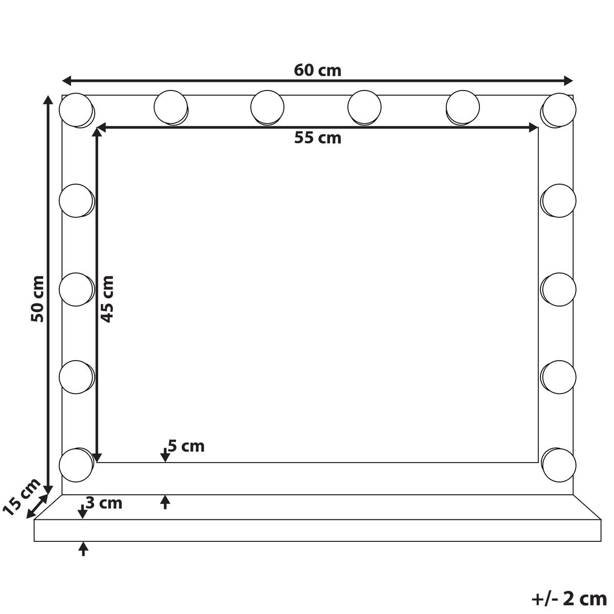 BADSPIEGEL mit LED-Beleuchtung schwarz rechteckig 50/60 cm Beauvoir - Schwarz, Metall (60/50/2cm) - Beliani