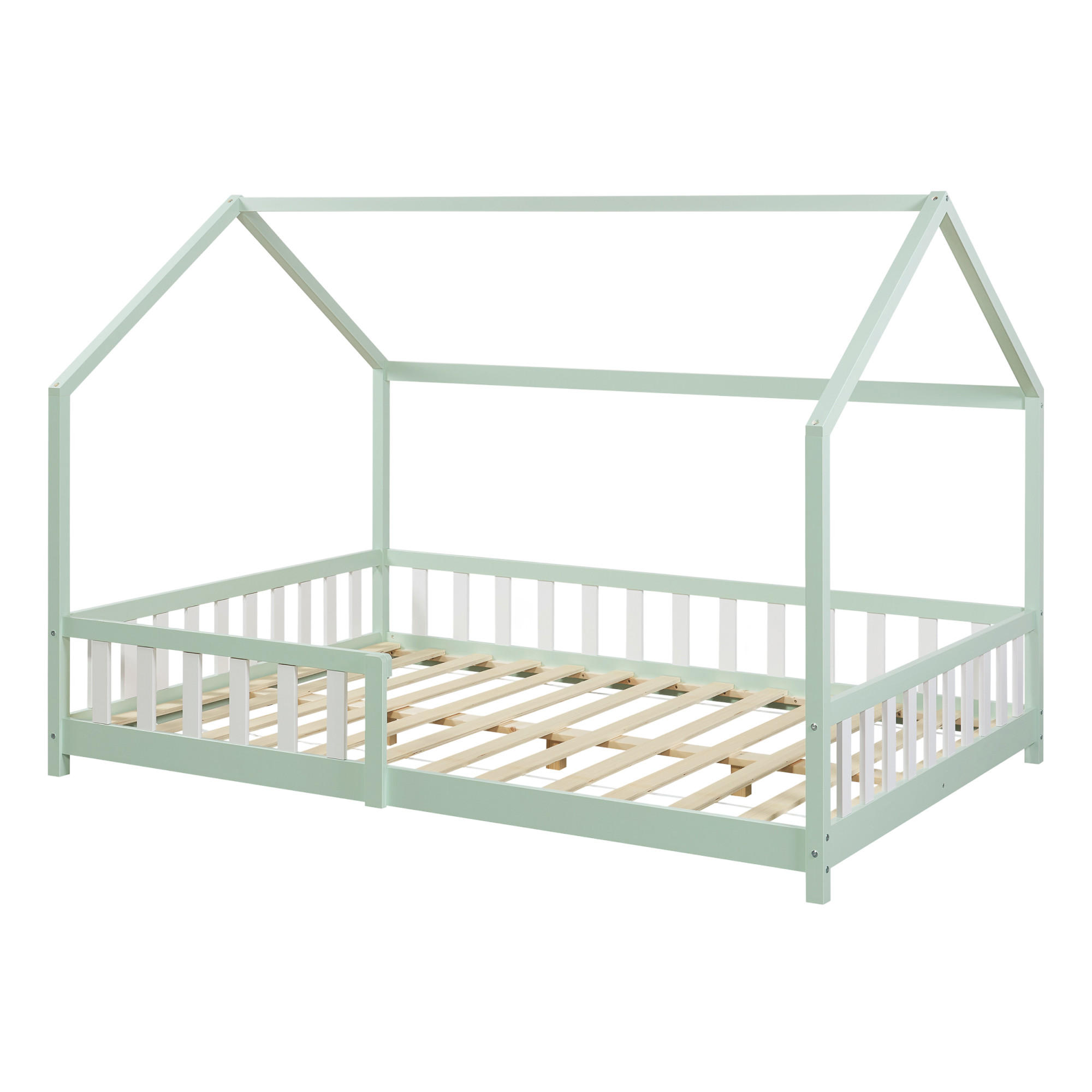 HAUSBETT Hesel - Weiß/Mintgrün, Holz (120/200cm) - [en.casa]