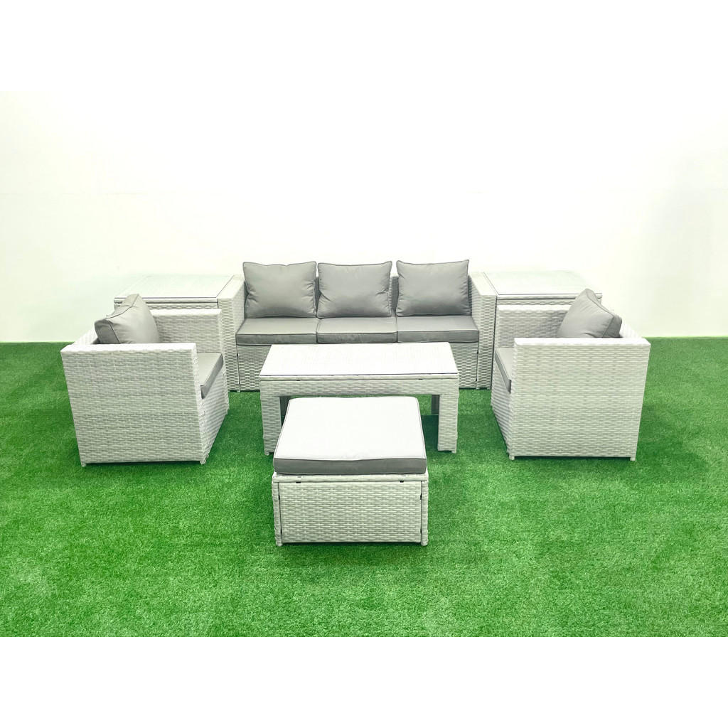 Thumbnail - Fimous Gartenset, Hellgrau, Metall, Kunststoff, Glas, 6-Sitzer, Füllung: Schaumstoff, rechteckig, Loungemöbel, Loungemöb...