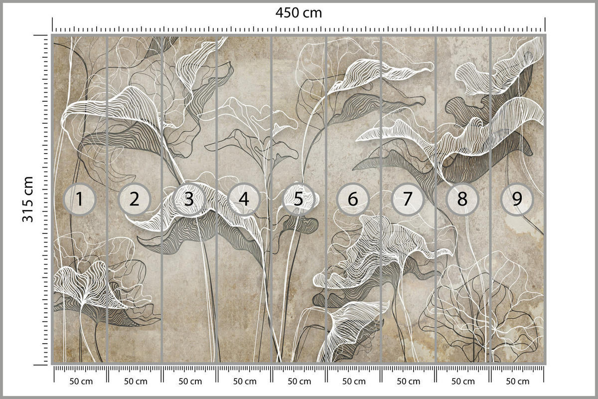 FOTOTAPETE Abstrakte Blätter Beton Optik 450x315 - Beige/Braun, Papier (450/315cm) - Muralo