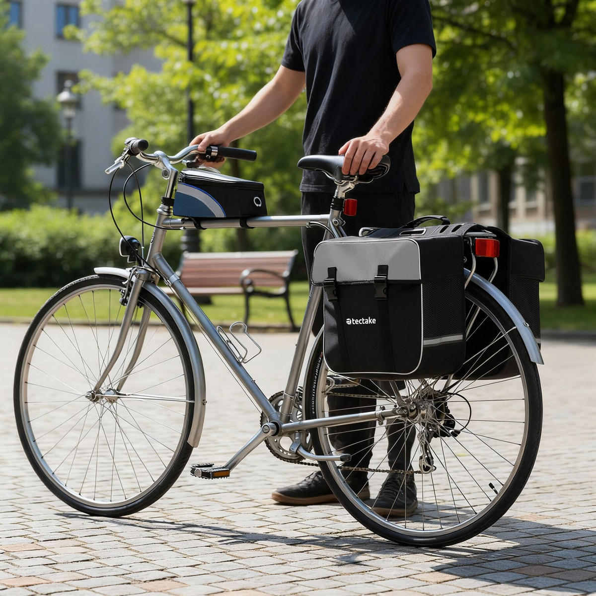 FAHRRADTASCHE Georg mit Fahrradrahmentasche, wasserabweisend und robust, schwarz/blau - Blau/Schwarz, Textil (8.5/8.5/18cm) - tectake