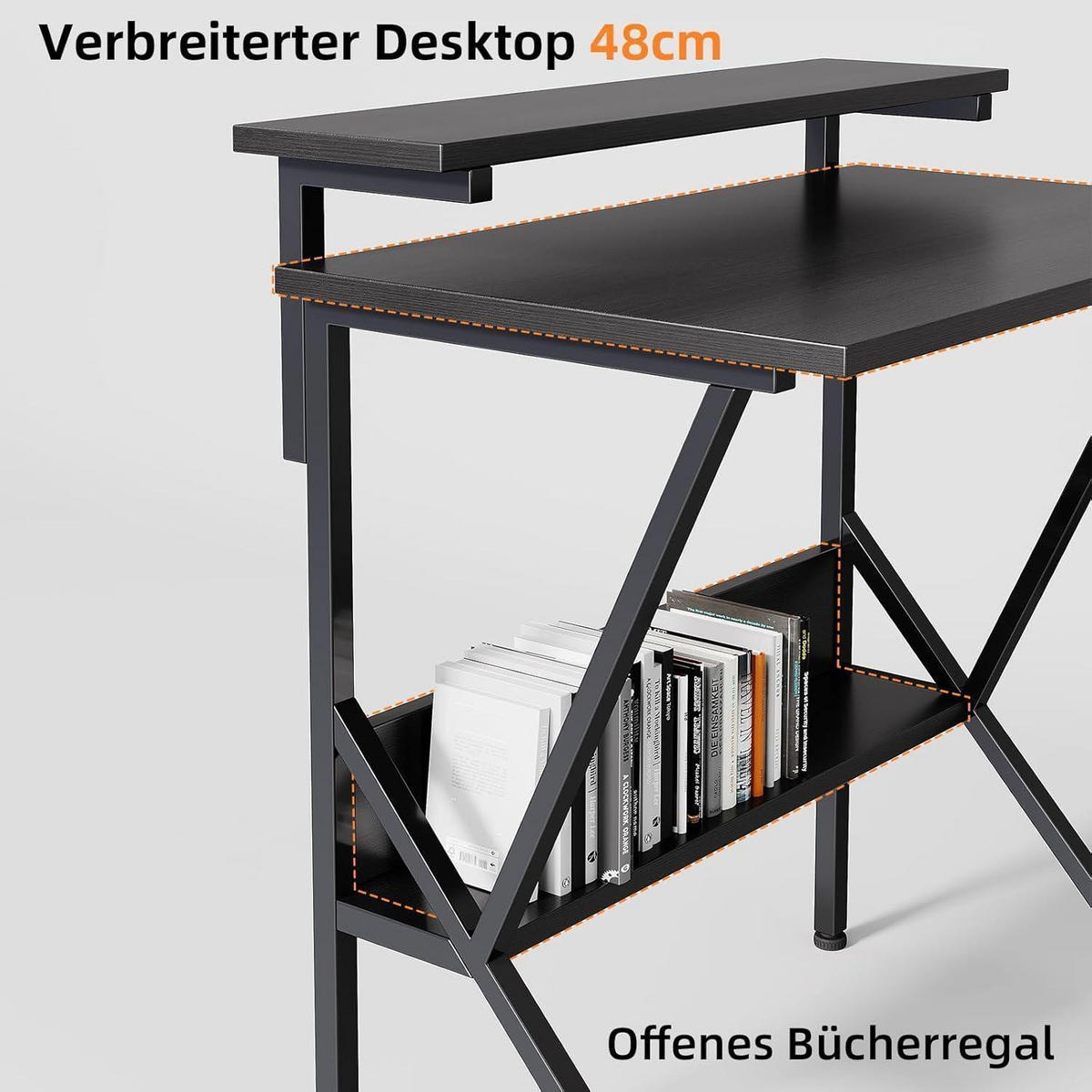 SCHREIBTISCH mit Regal 70 x 48 cm Schwarz - Schwarz, Holzwerkstoff (69.9/48/75.9cm)