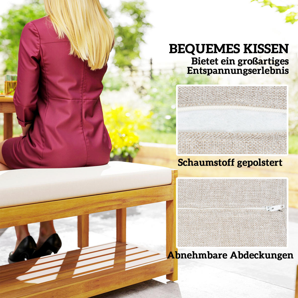 GARTENMÖBEL-SET 3-teilig DE-09824 mit Schirmloch und 2 Bänken Teak - Teakfarben, Holz - ComfortXL