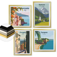 WANDBILDER 4er Set - 50x50 cm & 40x60 cm Goldrahmen - Berglandschaften und Städte - Goldfarben, Kunststoff (50/50cm) - ArtPrintCave