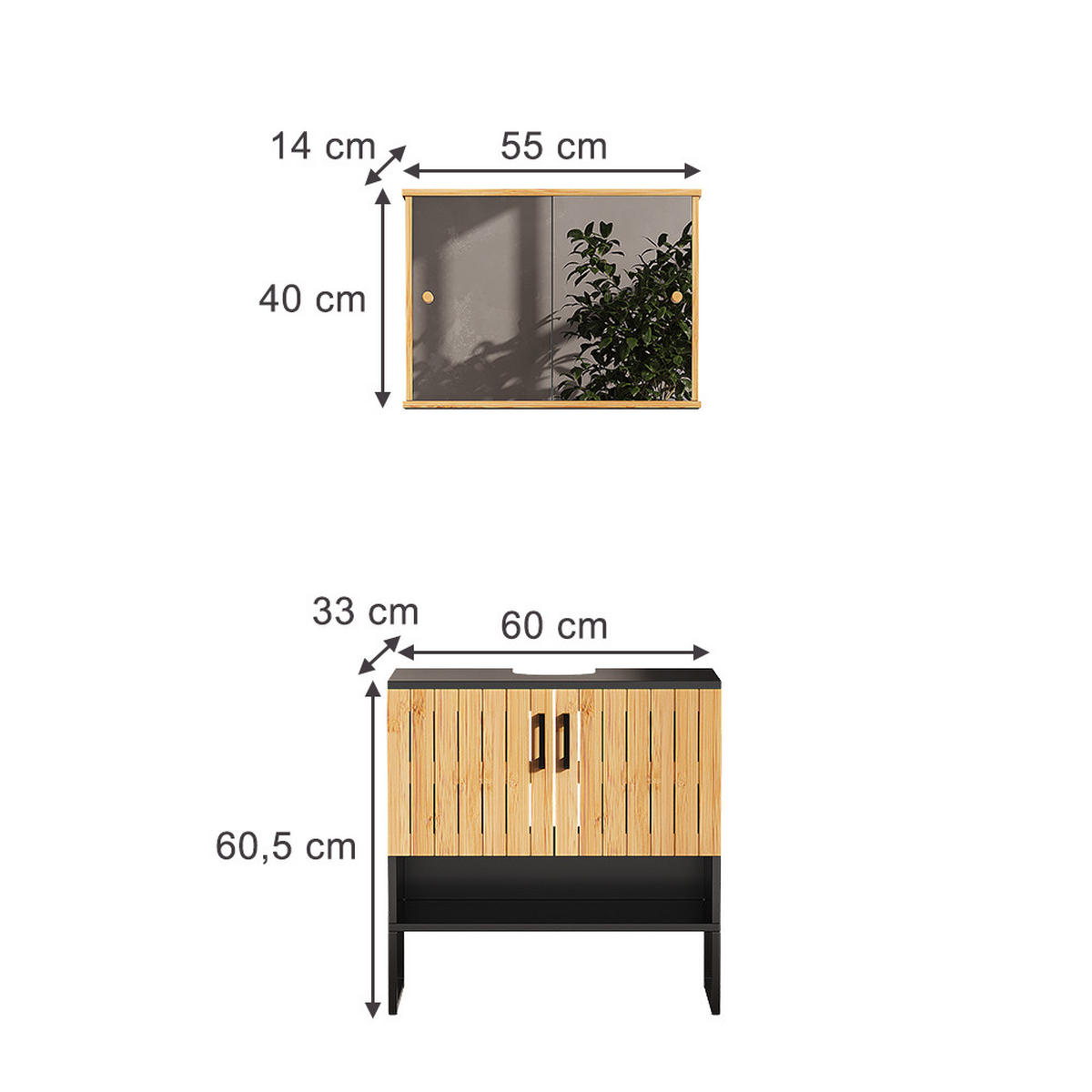 KOUPELNOVÝ NÁBYTEK Vayra Bambus - černá/zelená barva, kompozitní dřevo (60/65.5/33cm) - Vicco