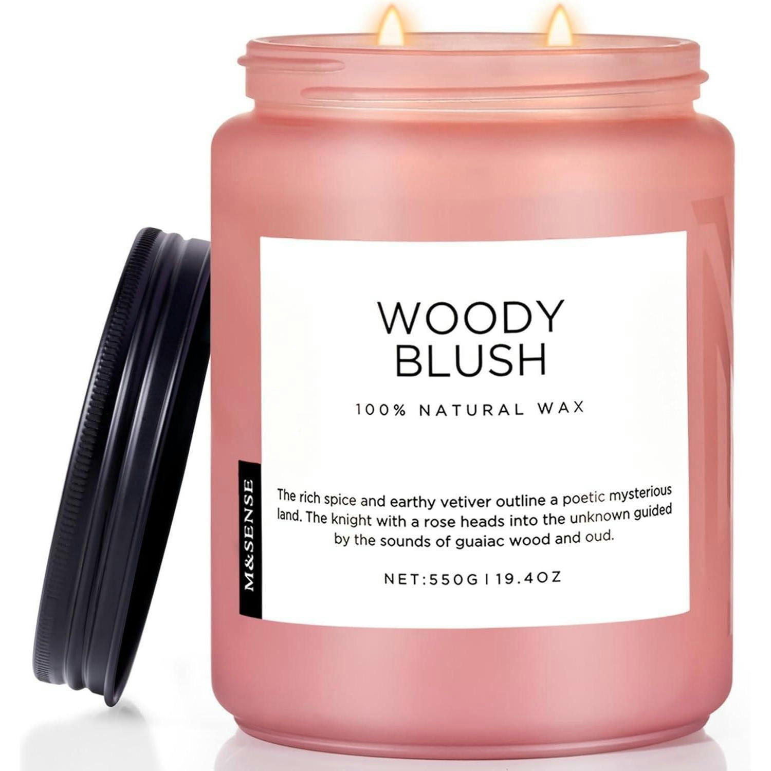 DUFTKERZE Woody Blush 550g Sojawachs 110 Stunden Brenndauer - Rosa, Paraffin (13cm)