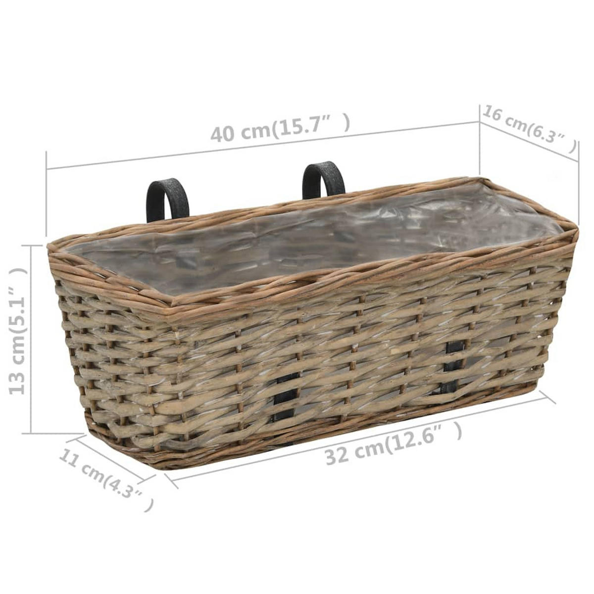 BALKON-BLUMENTÖPFE 2er Set Weide Mit Pe-Auskleidung 40 Cm - Braun, Naturmaterialen (16/13/40cm) - vidaXL