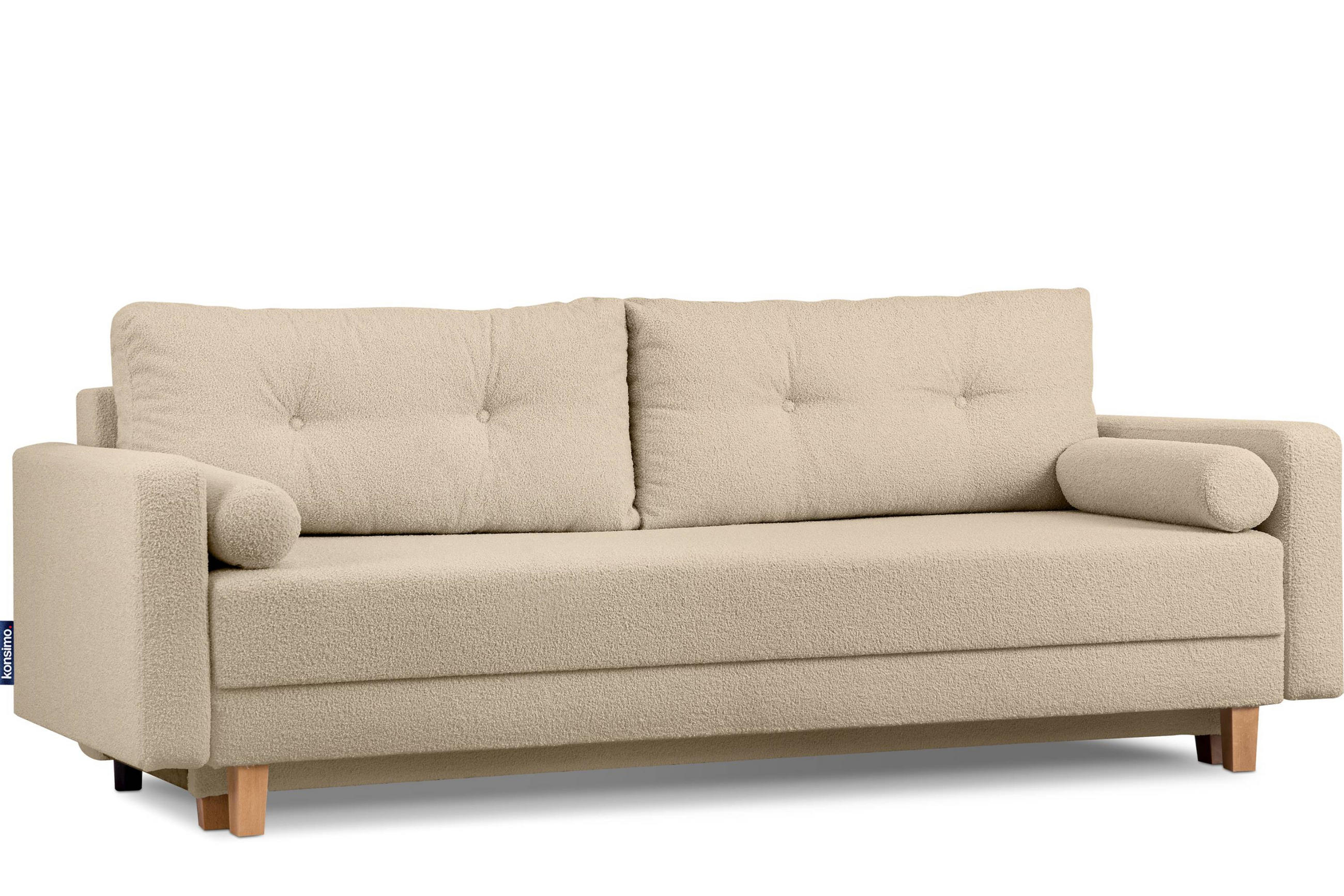 3-SITZER-SCHLAFSOFA ERISO mit weiche Sitzfläche und hohe Rückenlehne, Bouclé-Stoff, hellbeige - Beige/Creme, Textil (220/80/100cm) - KONSIMO®