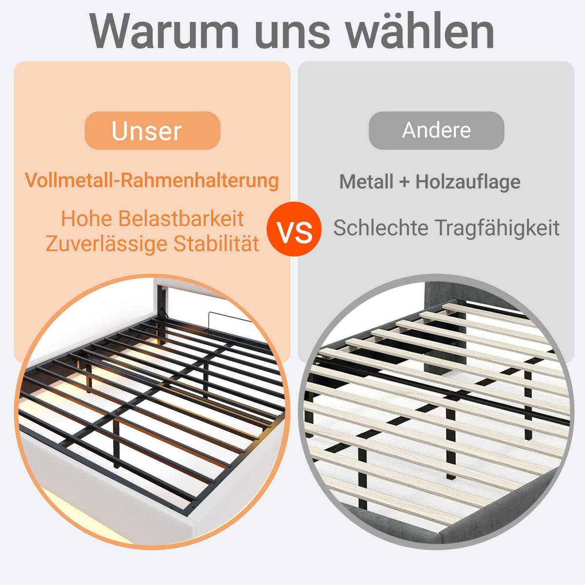BETT mit Stauraum und LED 160x200 cm Beige - Beige, Metall (160/200cm) - Meubliv