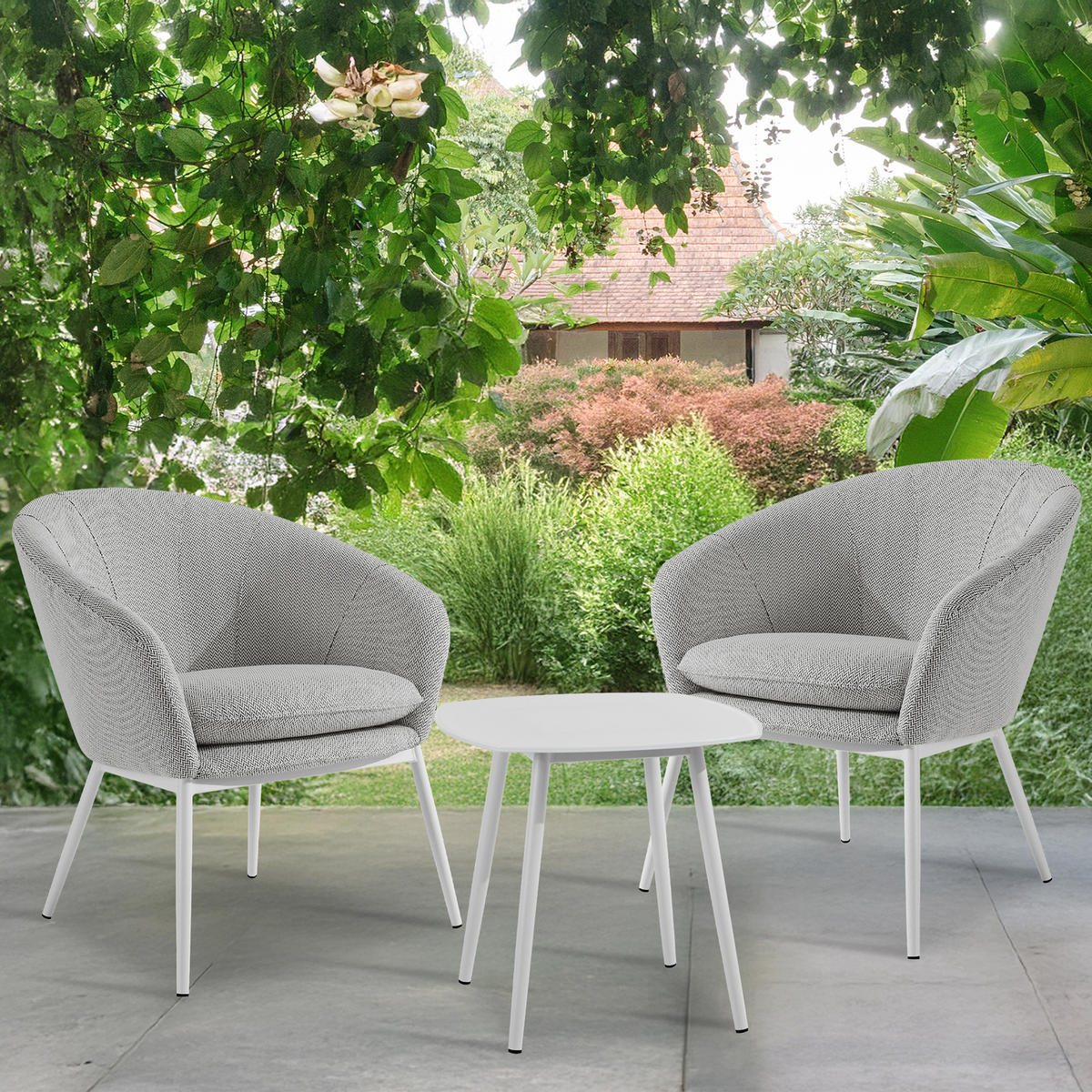 GARTENMÖBELSET SOLIS Gartenlounge-Set, hellgrau/weiß - Hellgrau, Textil/Metall - KONSIMO®