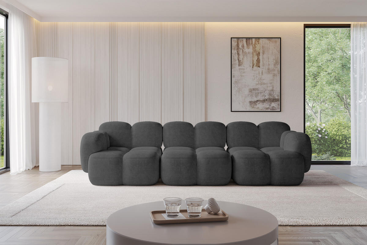 3-SITZER modulares Sofa Miko-S2 300x118x75 cm Dunkelgrau Velours - Dunkelgrau/Schwarz, Holzwerkstoff/Kunststoff (300/75/118cm) - ALTDECOR