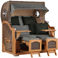 STRANDKORB Düne 2 Sitzer Teak PE Grey - Braun/Grün, Holz/Metall (125/170/80cm) - Mr. Deko