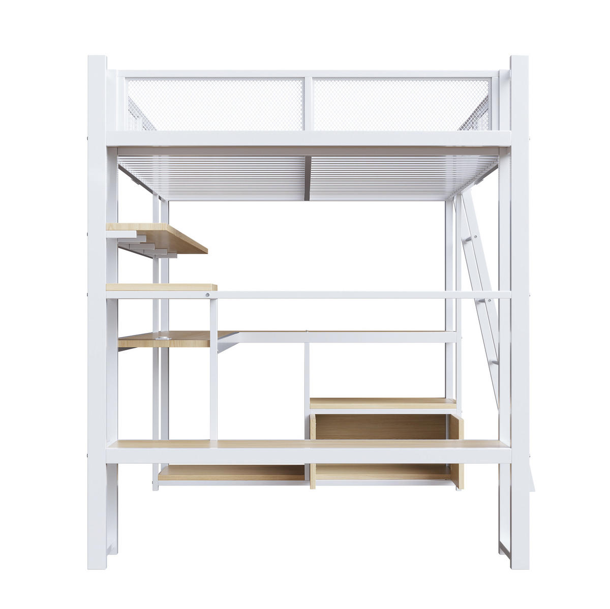 HOCHBETT 140/200 cm mit Schreibtisch, LED-Beleuchtung, Ladestation und Stauraum, Metall/MDF, Weiß - Weiß, Holzwerkstoff (140/200cm) - Redom