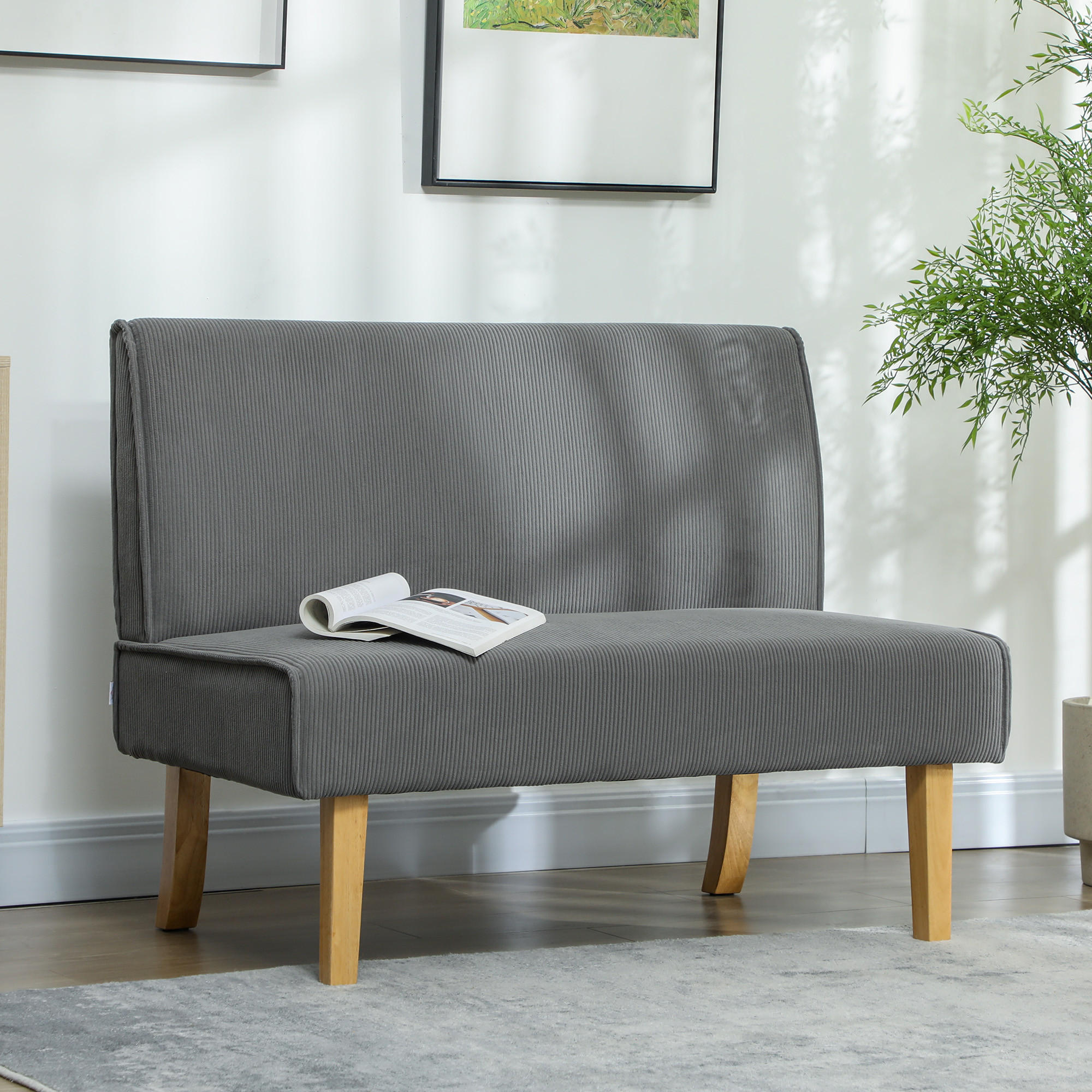 SOFA 2 Sitzer, mit Cord-Optik, 110 x 62 x 85 cm, Grau - Grau, Textil (110/85/62cm) - HOMCOM