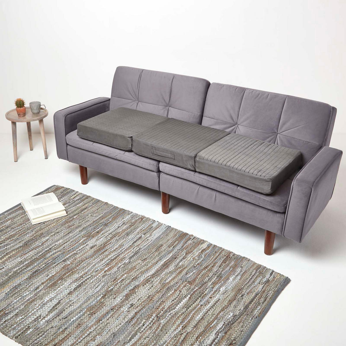 SOFA-AUFLAGE Velours grau 150/50/10 cm – langes Sitzkissen orthopädisch - Grau, Textil (150/50/10cm) - Homescapes
