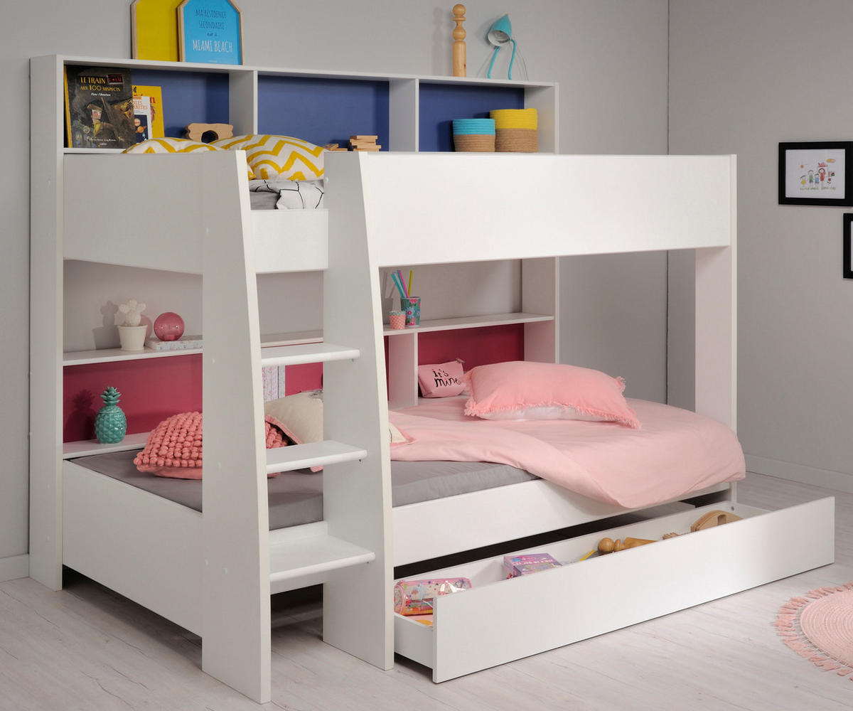 ETAGENBETT mit Bettschubkasten Jugendzimmer 2x Bett 90 x 200 cm - Blau/Pink, Holz/Holzwerkstoff (90/200cm)