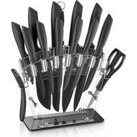 MESSERBLOCK 16-teiliges Set Schwarz mit Acrylhalter - Transparent, Metall