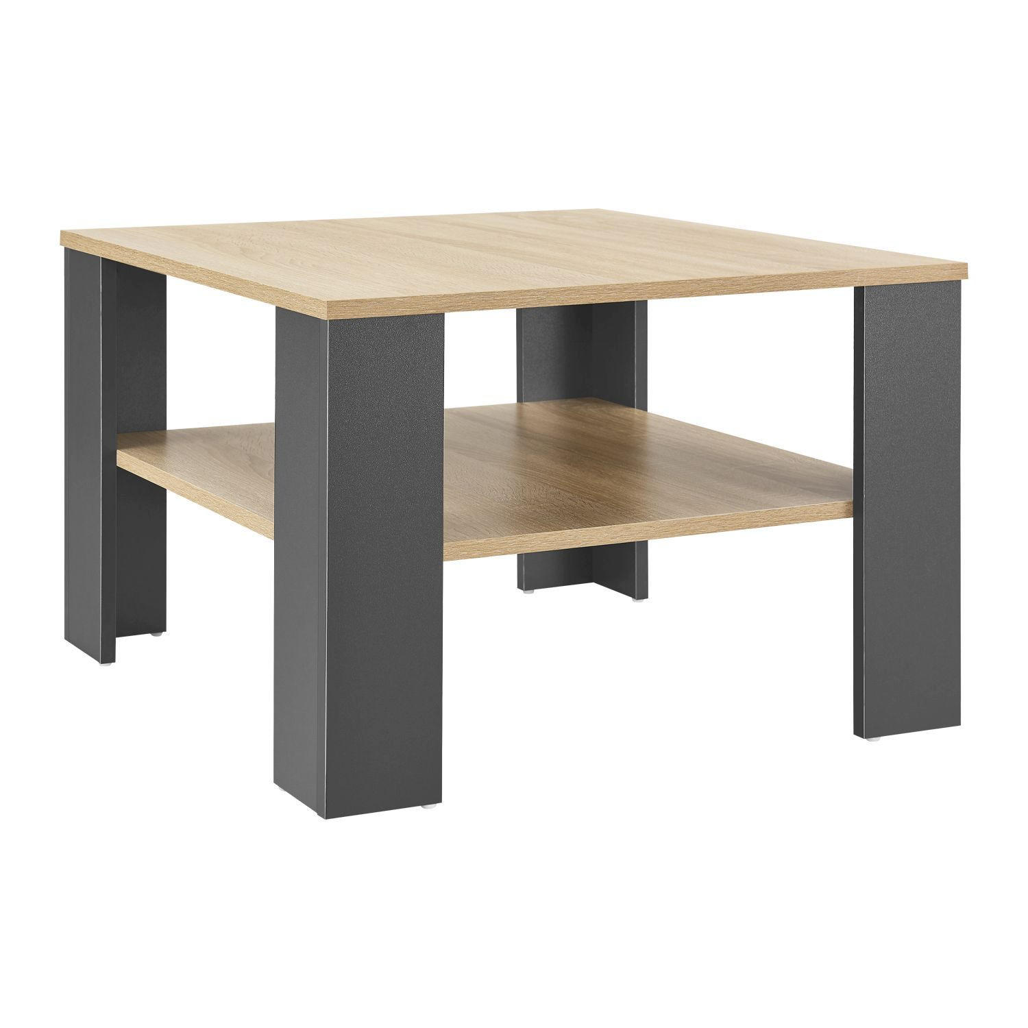 COUCHTISCH mit Ablage 60 x 60 x 40 cm Dunkelgrau / Holzoptik - Braun, Holz (60/60/40cm) - Juskys