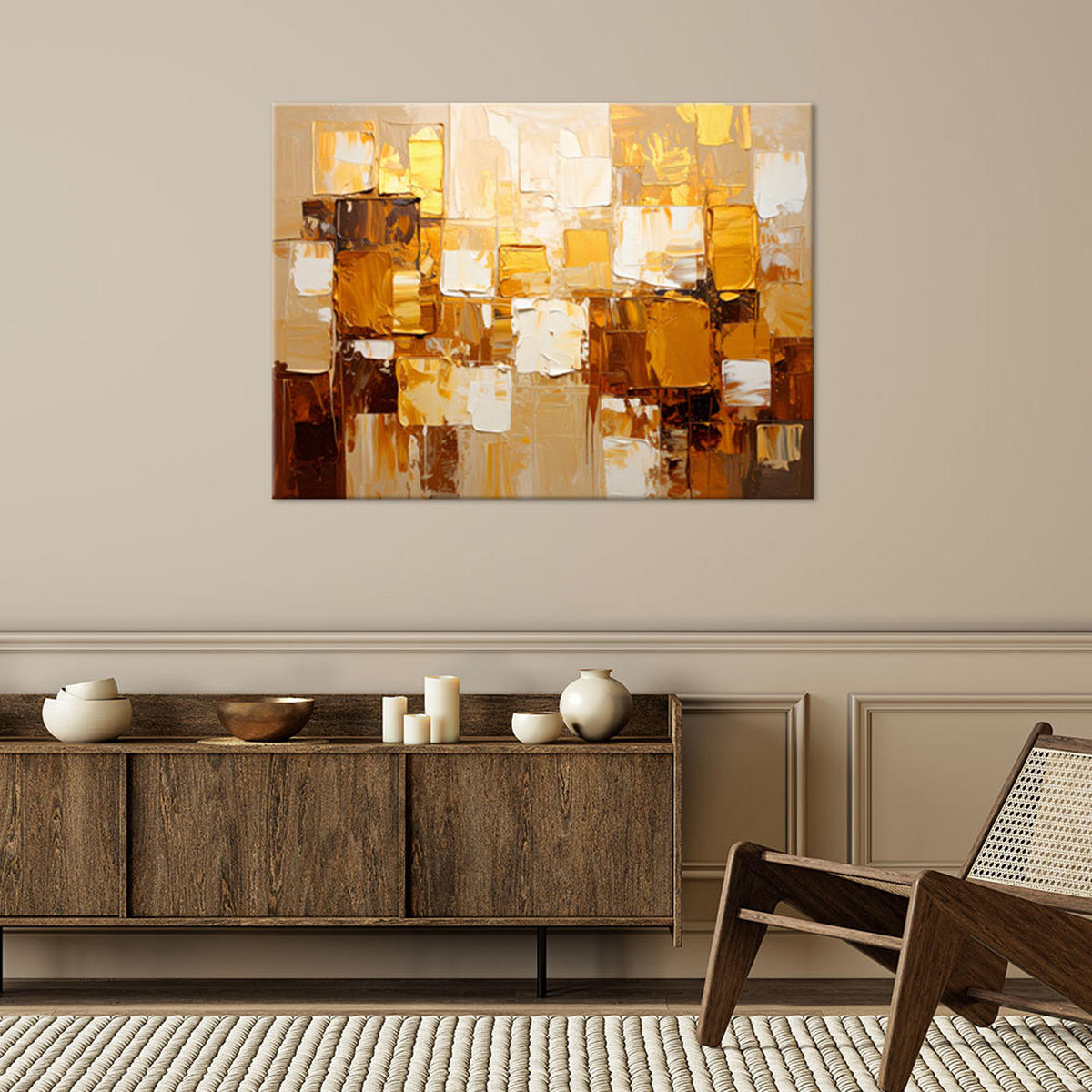 LEINWANDBILD Goldene Abstraktion im Glamour-Stil 90x60cm - Goldfarben, Textil (90/60cm) - Feeby