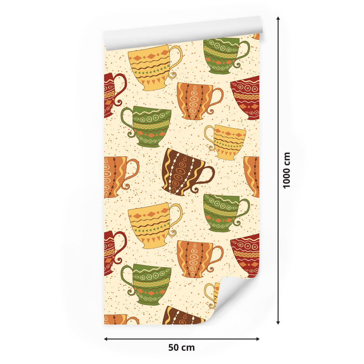 VLIESTAPETE Tassen und Punkte im Vintage-Stil – Bunt, Beige – 50x1000 cm - Beige/Multicolor, Papier (50/1000cm) - Muralo