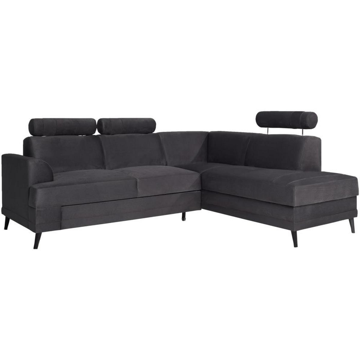 ECKSCHLAFSOFA Kordian rechts schwarz - Schwarz, Textil (250/200cm) - Beautysofa