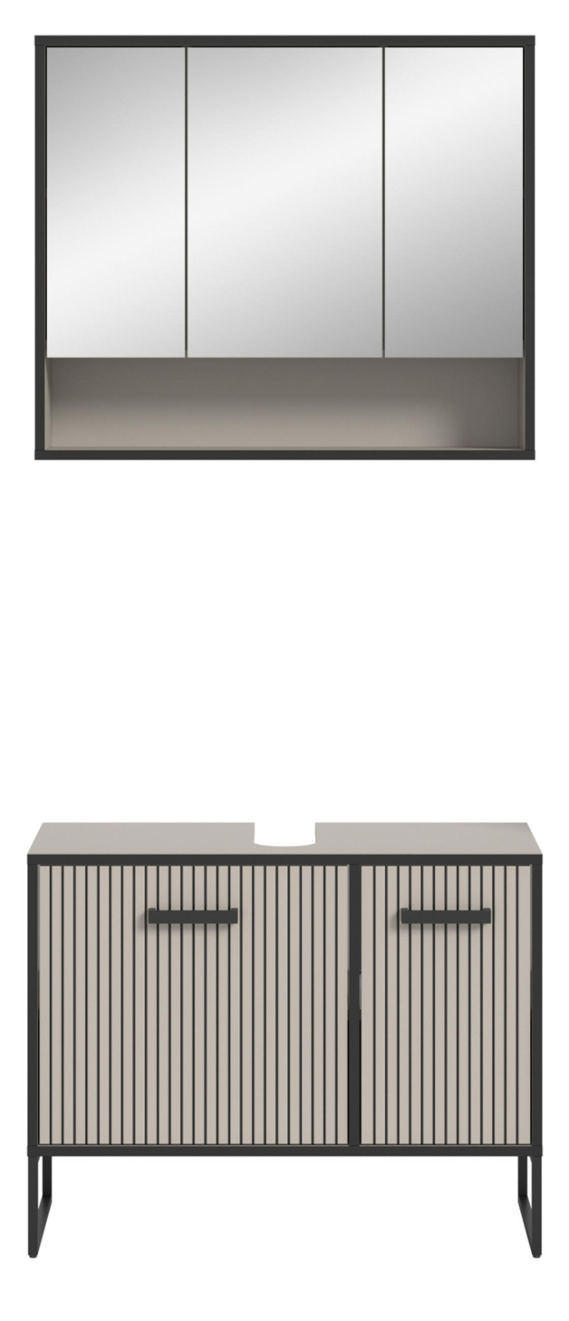BADMÖBEL-SET 2-teilig Scana in schwarz, sand 80 cm, Kombination mit Soft-Close - Sandfarben/Schwarz, Glas/Holzwerkstoff (80/192/36cm) - Inn.Furn