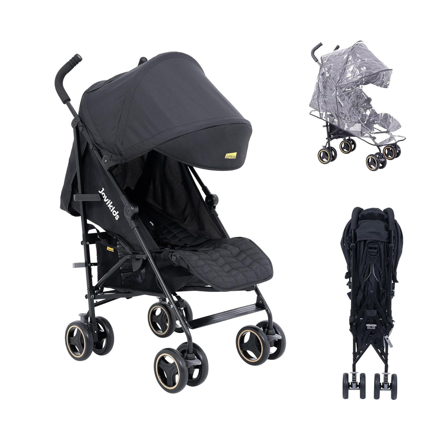 BUGGY Kinderwagen Reisebuggy bis 22kg mit Liegefunktion und Verdeck schwarz - Schwarz, Metall (51/81/104.5cm) - Raelunyi