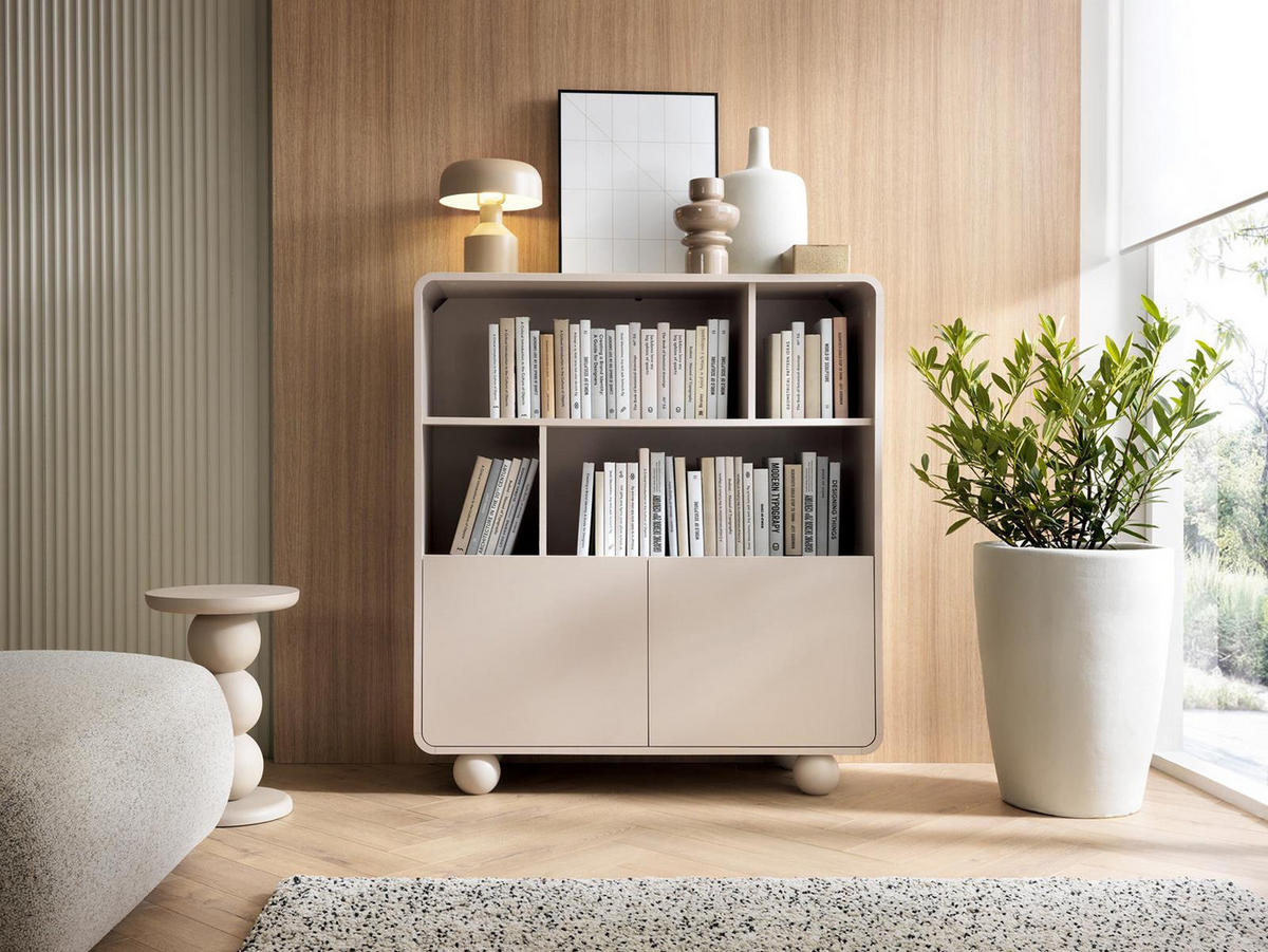 BÜCHERREGAL mit runden Füßen 108cm breit Beige ALDOS - Beige, Holzwerkstoff (108/121/39cm) - Compleo24