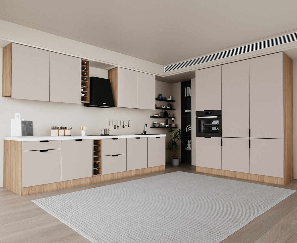 KÜCHENZEILE 315 x 180 cm - Sorento KS14-M315 - in Beige / Sonoma Eiche - Beige/Sonoma Eiche, Holz (495/247/58cm)