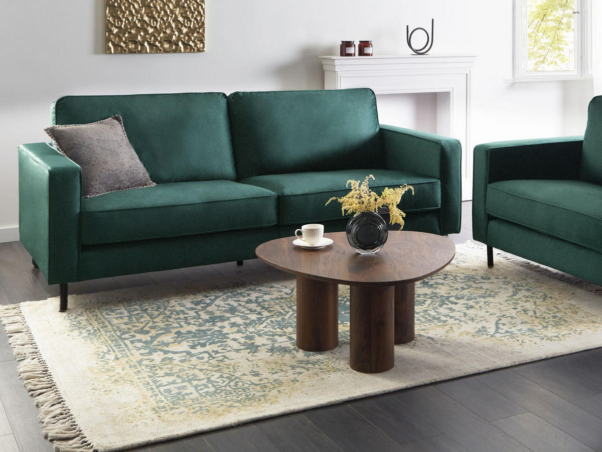 3-SITZER-SOFA Samtstoff Dunkelgrün Savalen - Schwarz/Grün, Textil (204/87/91cm) - Beliani