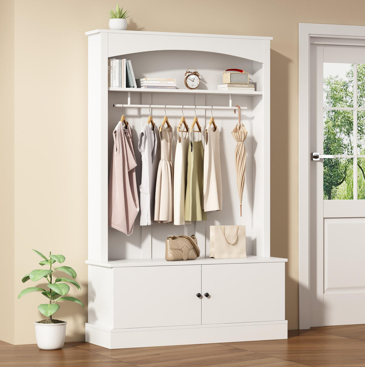GARDEROBE 120/40/190 cm aus Spanplatte mit Schuhbank und verstellbaren Einlegeböden Weiß - Weiß, Holzwerkstoff (120/190/40cm) - Modenvie