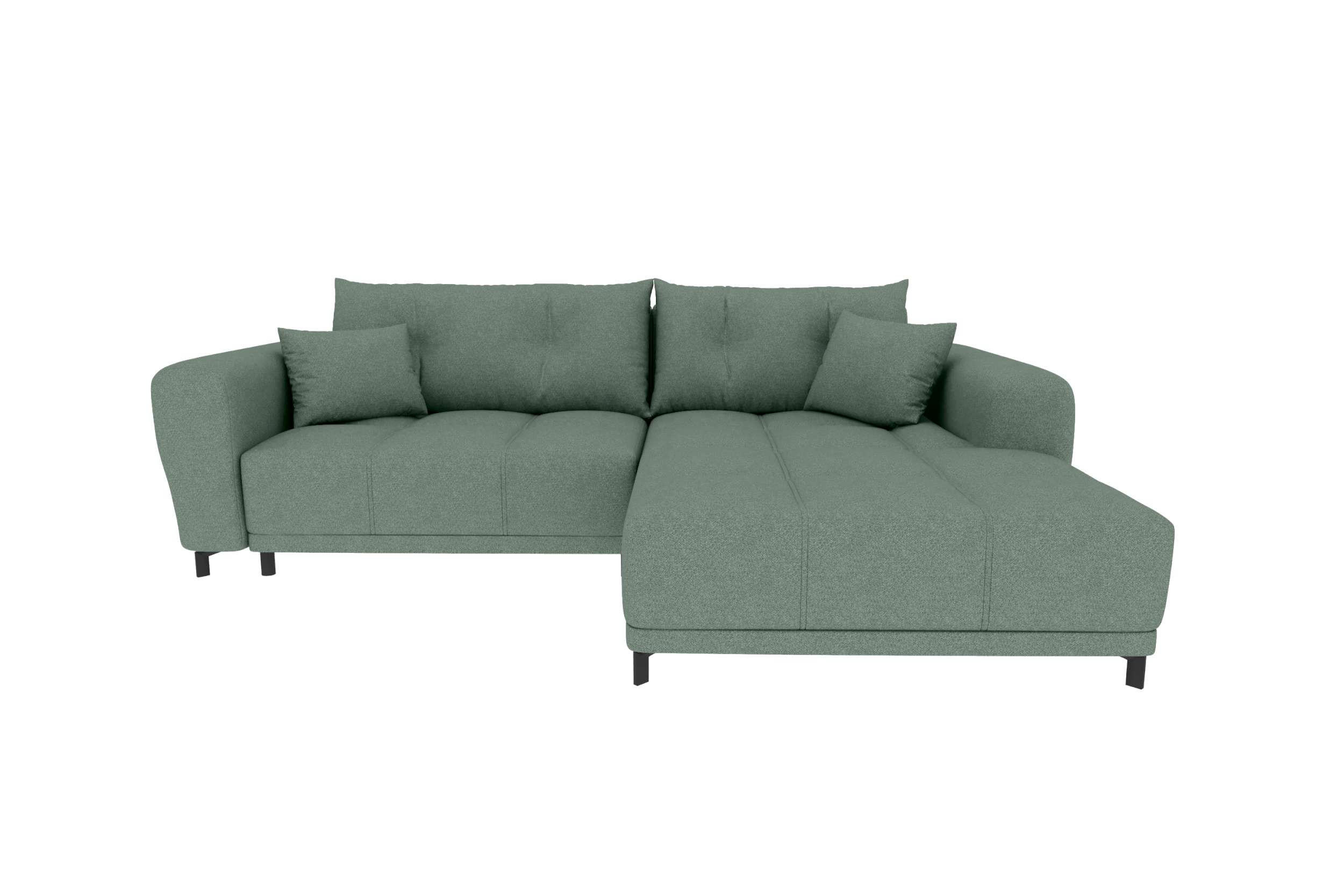 ECKSOFA Massimo Strukturstoff Salbeigrün inkl. Schlaffunktion Rechts - Salbeigrün/Schwarz, Textil/Metall (246/177cm) - 99rooms